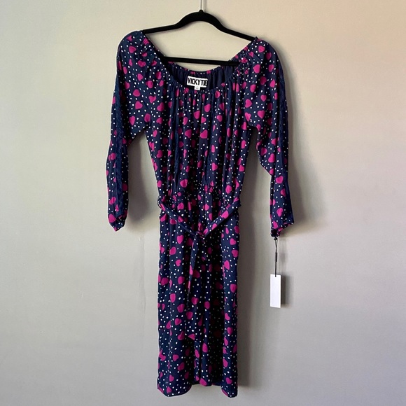 NWT Vicky Tiel Heart Polka Dot Off Shoulder Fit & Flare Dress Womens Size Small - Picture 5 of 8